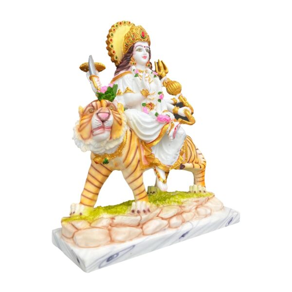 Marble Dust Maa Durga Devi Statue Sherawali MATA Idol, White and Gold - Image 3