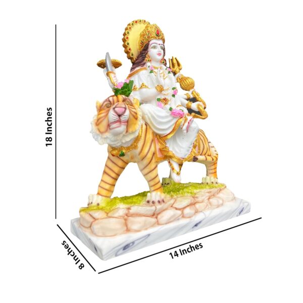 Marble Dust Maa Durga Devi Statue Sherawali MATA Idol, White and Gold - Image 4